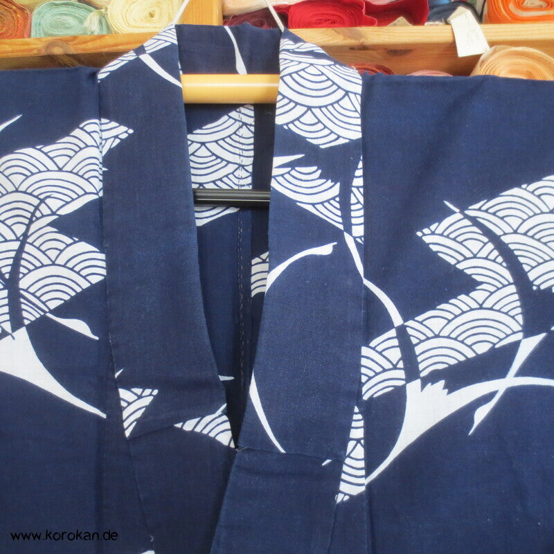 Yukata Baumwoll Kimono Kraniche und Wellen