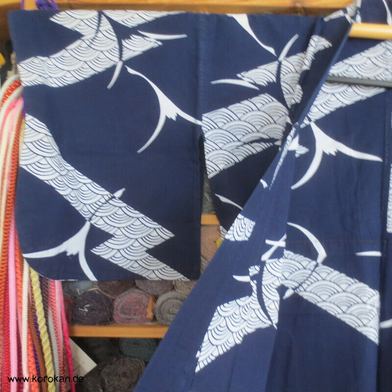Yukata Baumwoll Kimono Kraniche und Wellen