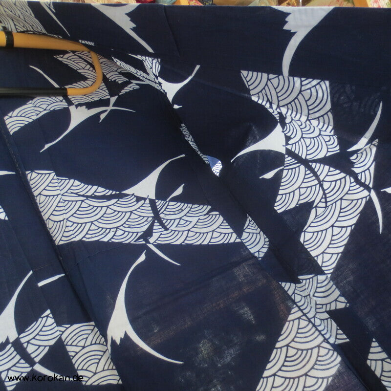 Yukata Baumwoll Kimono Kraniche und Wellen