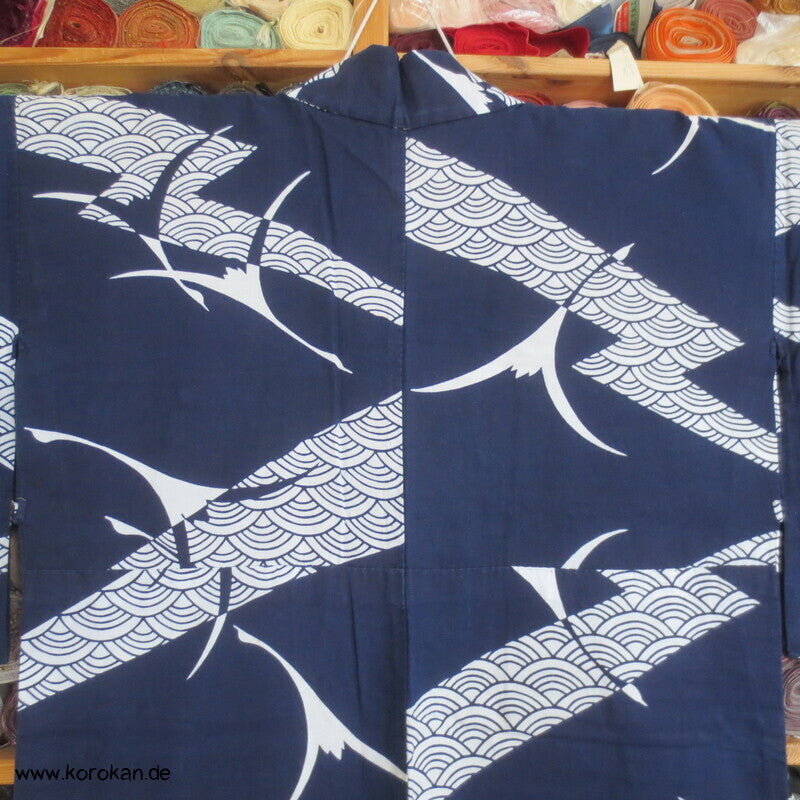 Yukata Baumwoll Kimono Kraniche und Wellen