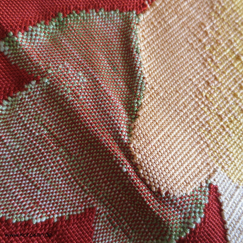 gelbe Päonie auf rot Vintage Nagoya Obi