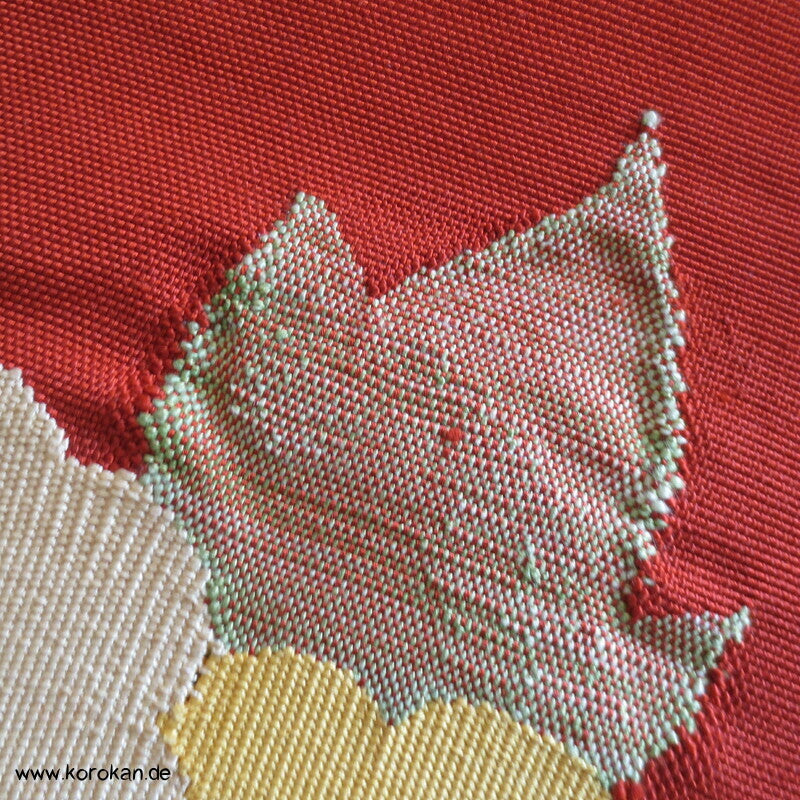 gelbe Päonie auf rot Vintage Nagoya Obi