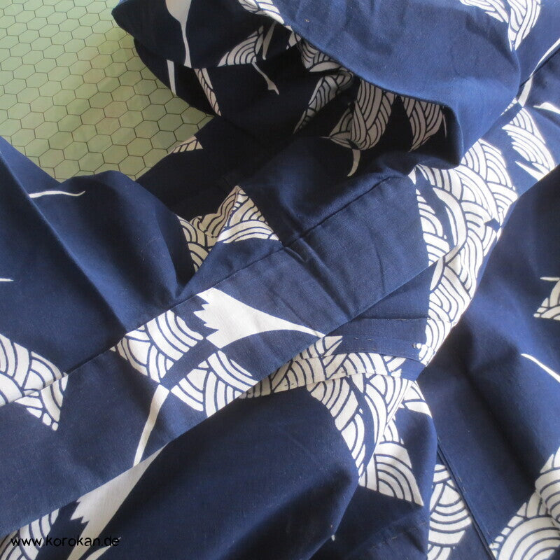 Yukata Baumwoll Kimono Kraniche und Wellen
