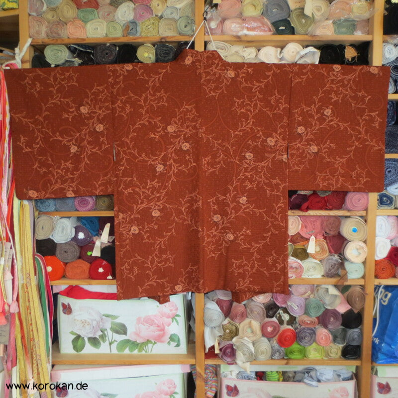 Arabesken Seidendamast Haori Kimono Jacke, kupfer