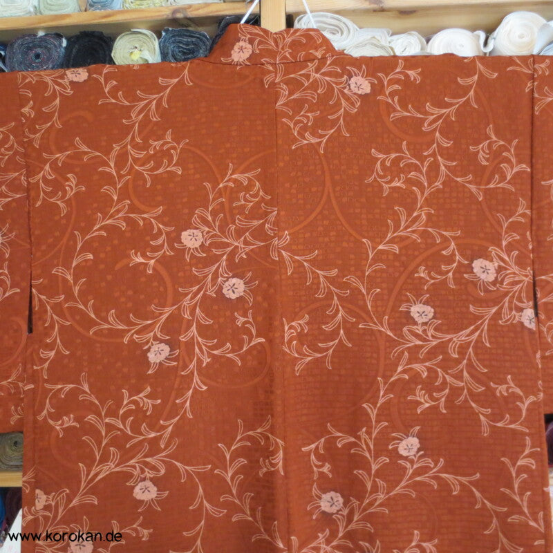 Arabesken Seidendamast Haori Kimono Jacke, kupfer