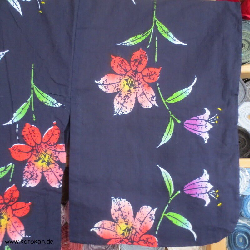 Japan Baumwoll Yukata Kimono bunte Lilien auf blau