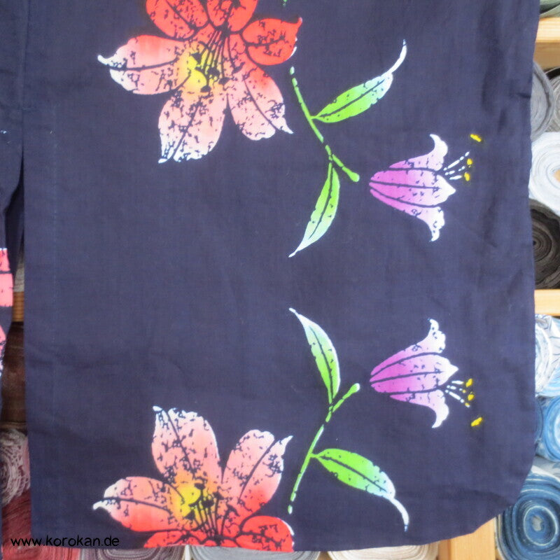 Japan Baumwoll Yukata Kimono bunte Lilien auf blau