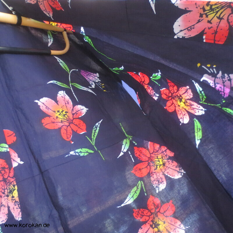Japan Baumwoll Yukata Kimono bunte Lilien auf blau