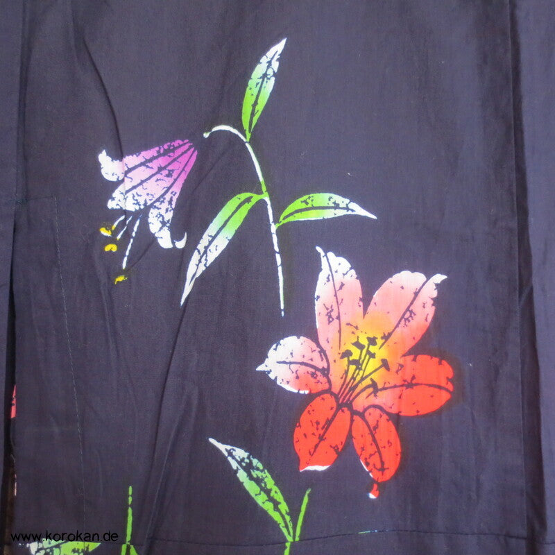 Japan Baumwoll Yukata Kimono bunte Lilien auf blau