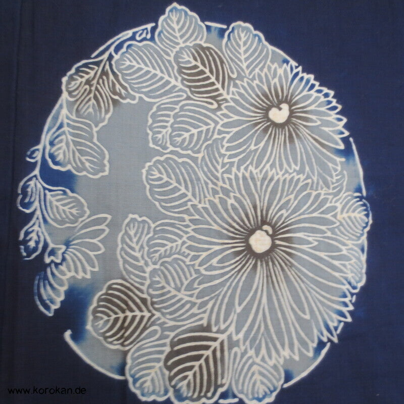 Japan Baumwoll Yukata Kimono Blumenrondelle auf blau