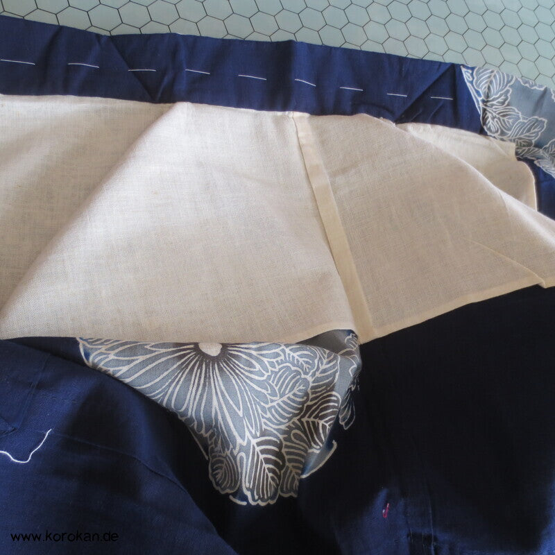 Japan Baumwoll Yukata Kimono Blumenrondelle auf blau