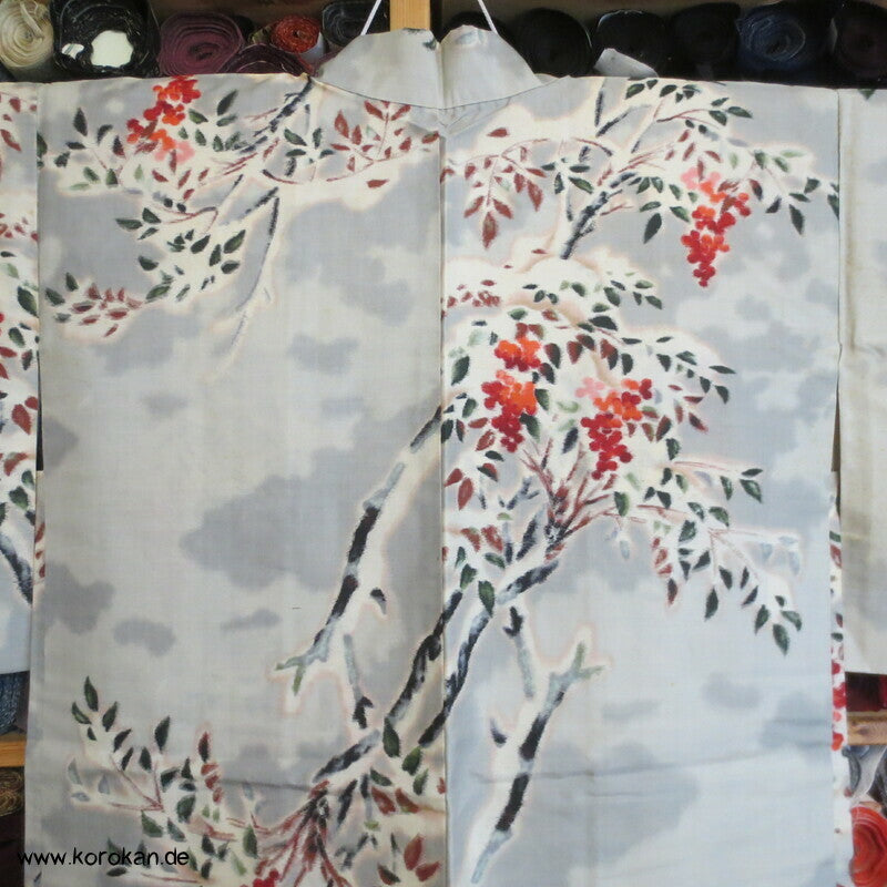 Kasuri Beerenzweige Meisen Seiden Haori Kimono Jacke