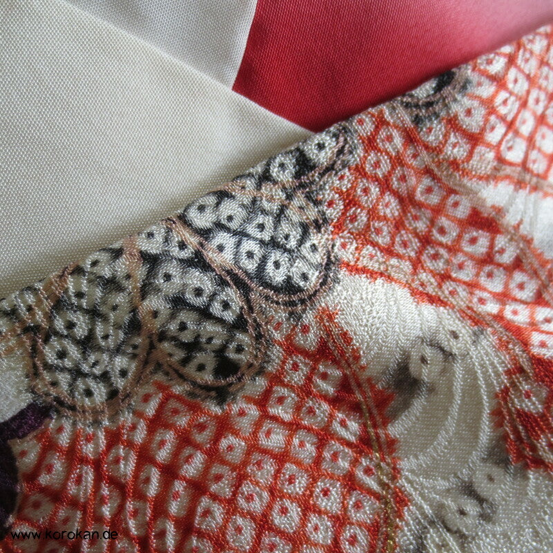 Genji Guruma Wasserräder antiker Furisode Seidendamast Kimono