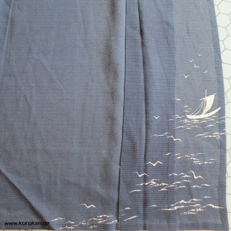 Segelboot Hitoe Tomesode Rho Seide ungefütterter antiker Kimono