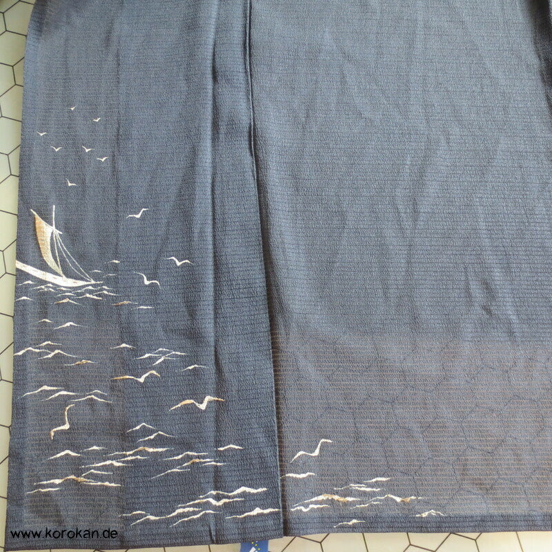 Segelboot Hitoe Tomesode Rho Seide ungefütterter antiker Kimono