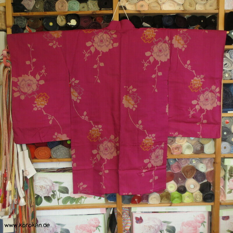 feingestreifter Paeonienstoff, Kranichfutter Haori Seidensatinstreifen Kimono Jacke