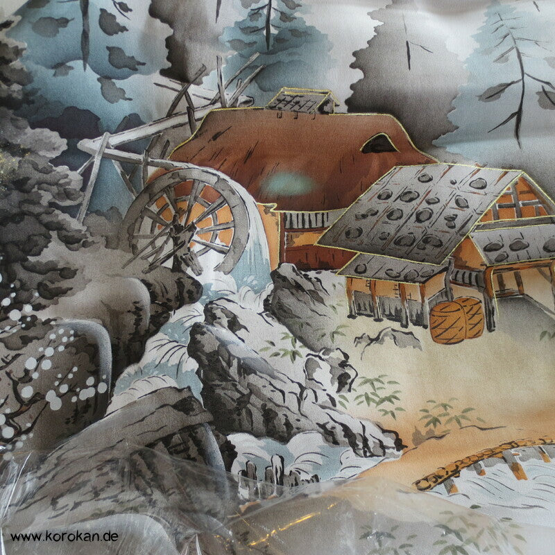 bemalte Seide Habutai Haori Schulter Futter - Landschaft