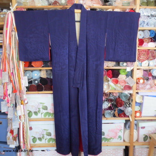 gewebte Fächer und Blüten, veilchenblauer Seidendamast Iromuji Kimono
