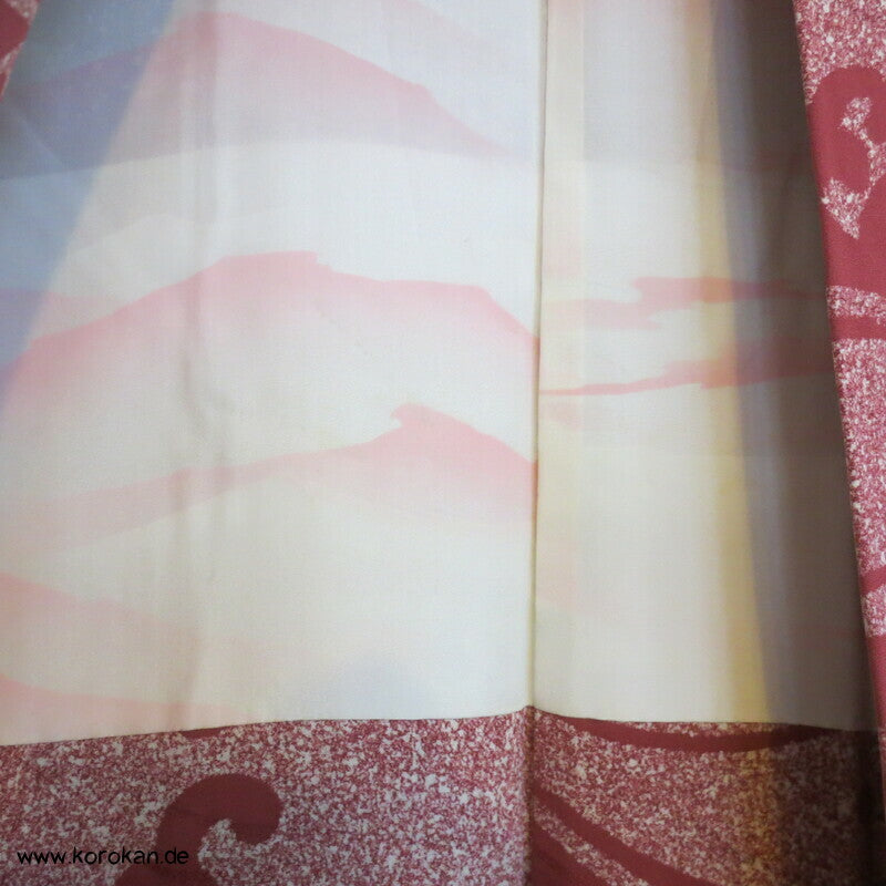 gewebte und gedruckte Wellen in blassrot Seidendamast Haori Kimono Jacke