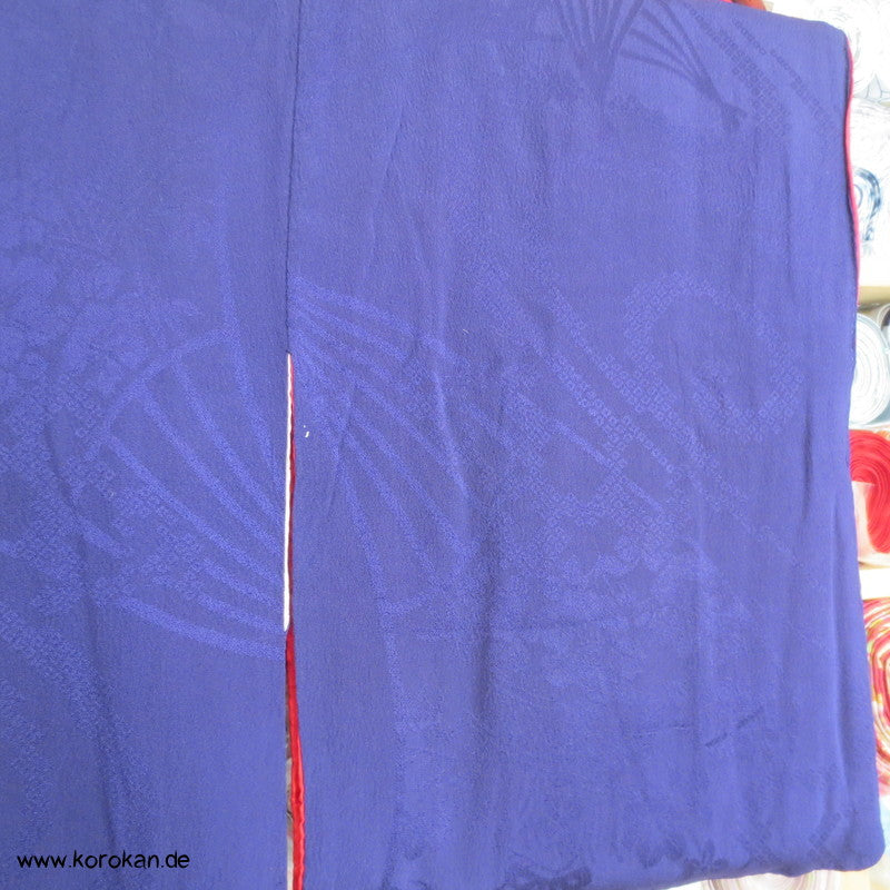 gewebte Fächer und Blüten, veilchenblauer Seidendamast Iromuji Kimono