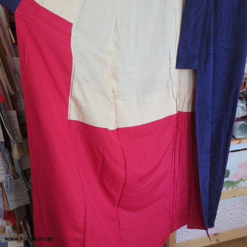 gewebte Fächer und Blüten, veilchenblauer Seidendamast Iromuji Kimono