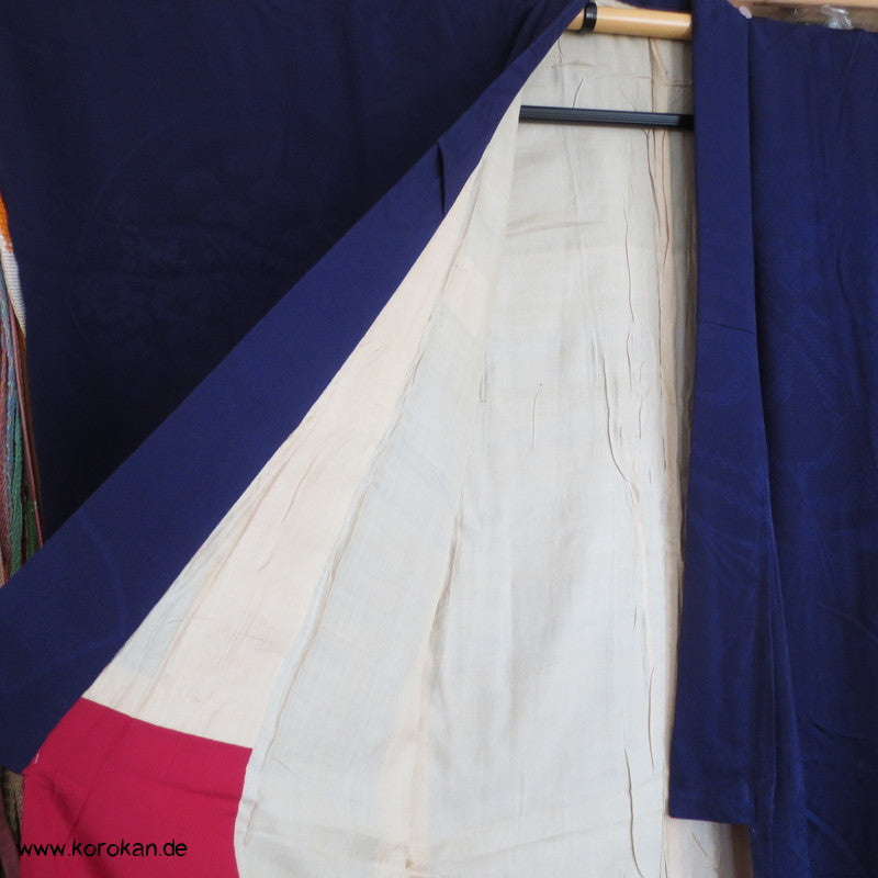 gewebte Fächer und Blüten, veilchenblauer Seidendamast Iromuji Kimono