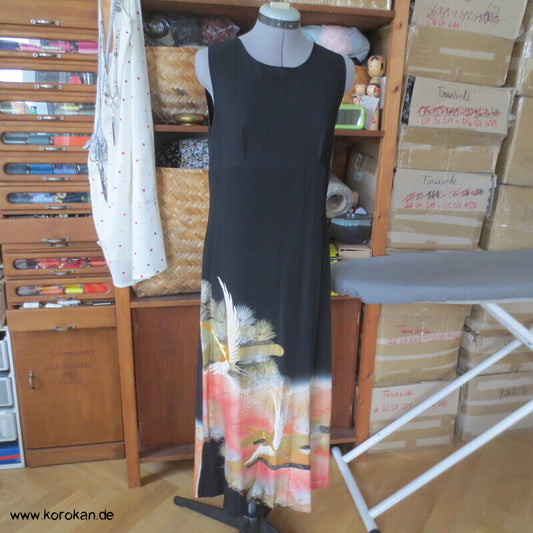 Japan Tomesode Kimono Seidencrepe Upcycling Cocktail Kleid, Kranich, Unikat, Gr. S