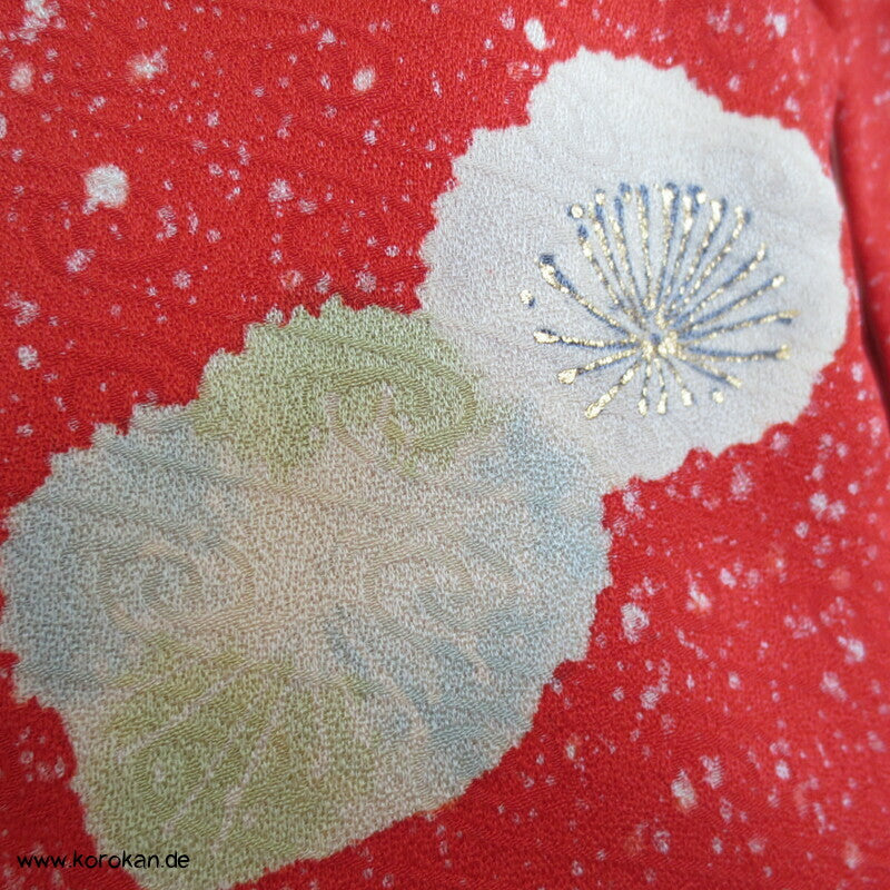 Pflaumenblüten Golddruck Seidendamast Chu Furisode / Komon Kimono