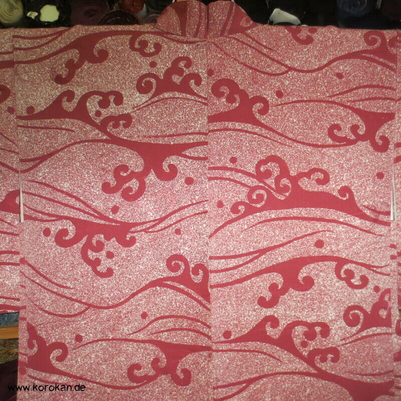 gewebte und gedruckte Wellen in blassrot Seidendamast Haori Kimono Jacke