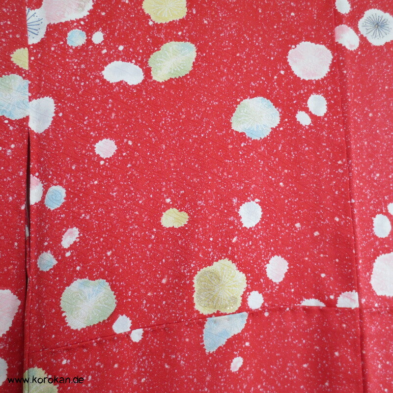 Pflaumenblüten Golddruck Seidendamast Chu Furisode / Komon Kimono
