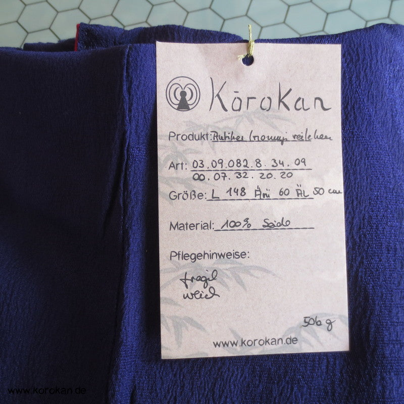 gewebte Fächer und Blüten, veilchenblauer Seidendamast Iromuji Kimono