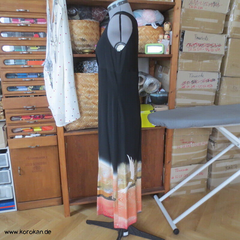 Japan Tomesode Kimono Seidencrepe Upcycling Cocktail Kleid, Kranich, Unikat, Gr. S
