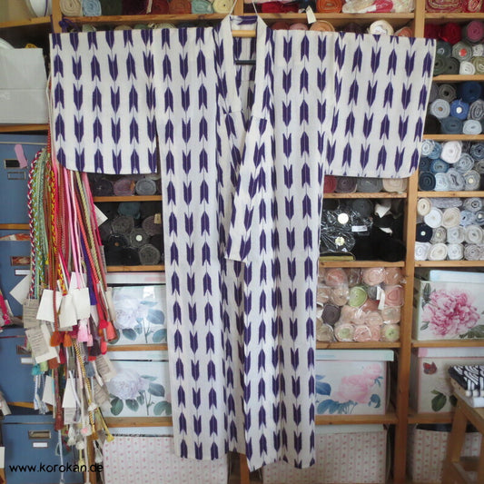 Pfeilfeder Kasuri Wolle Hitoe Kimono, fein und weich
