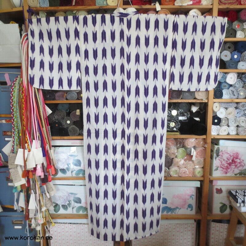 Pfeilfeder Kasuri Wolle Hitoe Kimono, fein und weich
