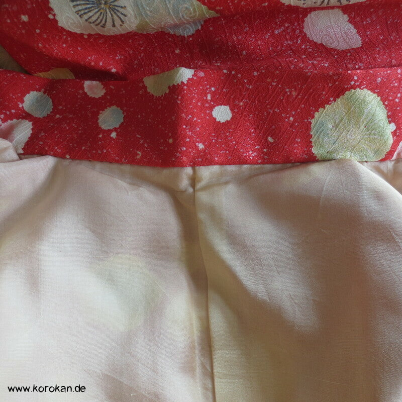 Pflaumenblüten Golddruck Seidendamast Chu Furisode / Komon Kimono