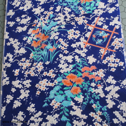 Blumen auf blau Kimono Damast Polyester / Synthetikmischung