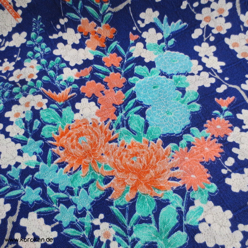 Blumen auf blau Kimono Damast Polyester / Synthetikmischung