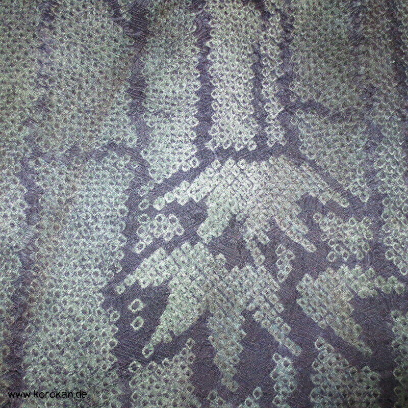 Full Shibori Seidendamast dunkelgrau - blaues Bambusmuster Kimono