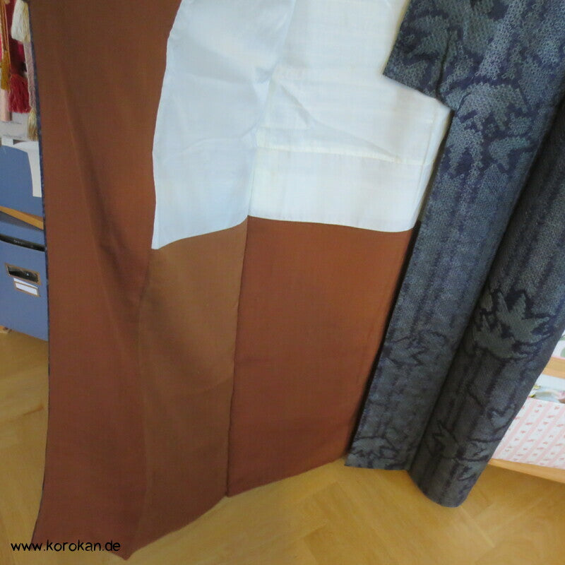 Full Shibori Seidendamast dunkelgrau - blaues Bambusmuster Kimono