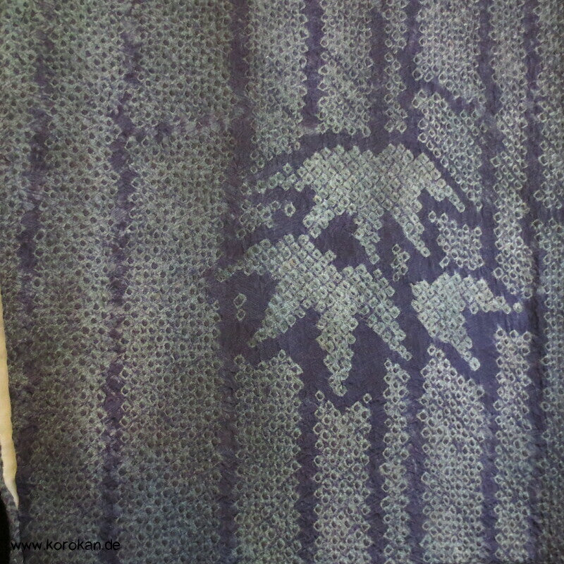 Full Shibori Seidendamast dunkelgrau - blaues Bambusmuster Kimono