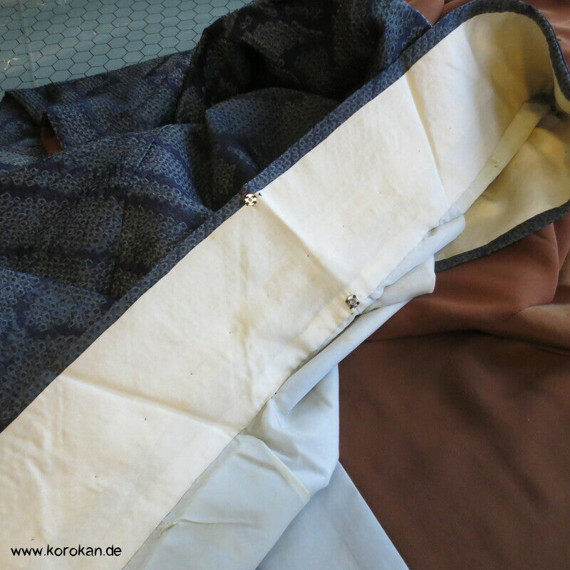 Full Shibori Seidendamast dunkelgrau - blaues Bambusmuster Kimono