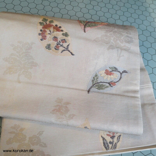 Blätter mit Blüten Fukuro Obi, panamabindig Seiden Jacquard