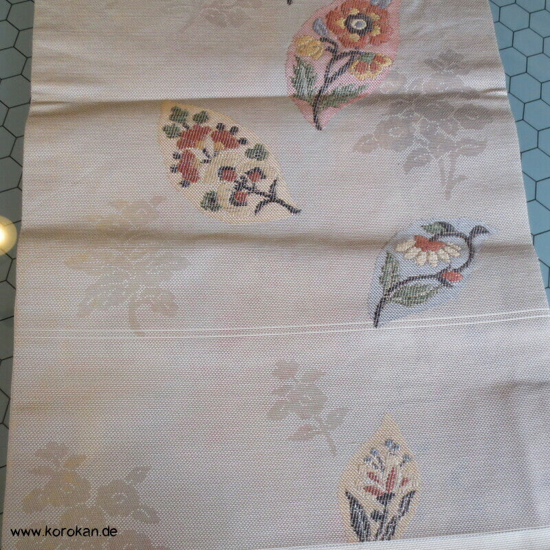 Blätter mit Blüten Fukuro Obi, panamabindig Seiden Jacquard