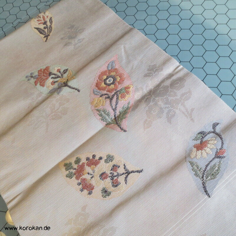 Blätter mit Blüten Fukuro Obi, panamabindig Seiden Jacquard