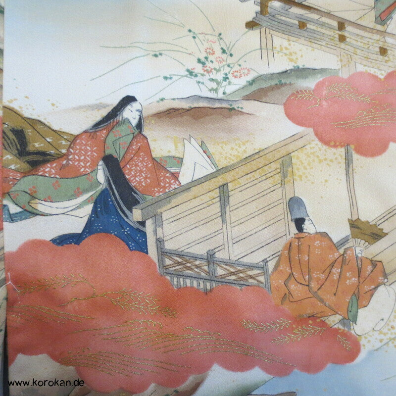 Szenen aus Genji Monogatari japanischer Komon Kimono Seide