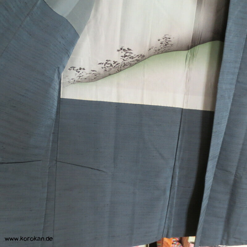 jeansblaue Tsumugi Seide Männer Haori Kimono Jacke, Bergmotiv innen