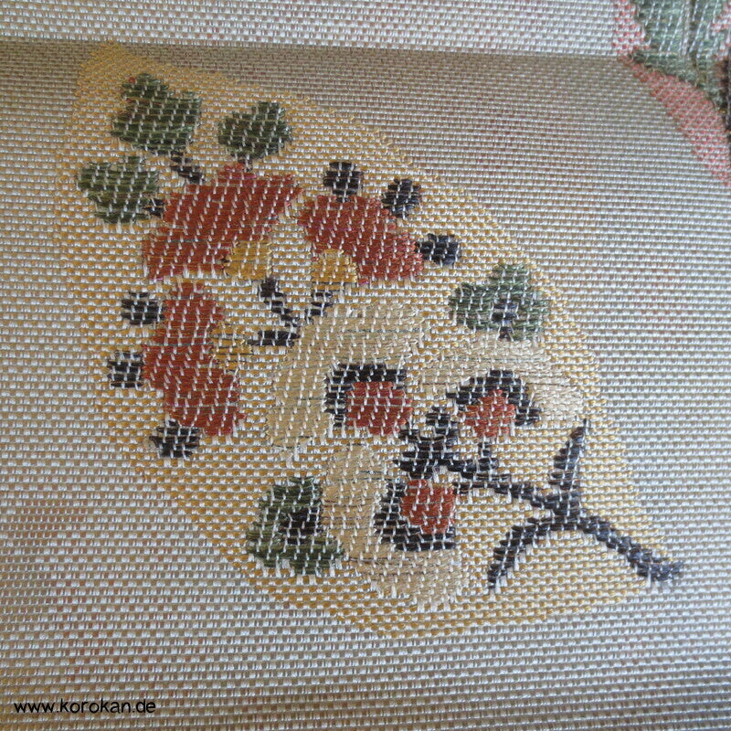 Blätter mit Blüten Fukuro Obi, panamabindig Seiden Jacquard