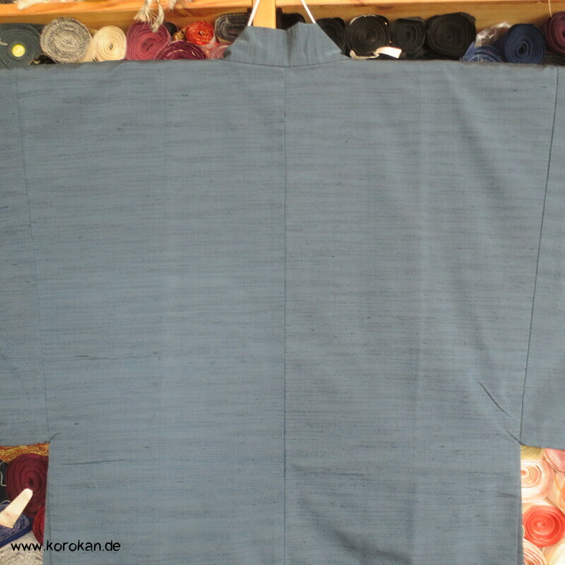 jeansblaue Tsumugi Seide Männer Haori Kimono Jacke, Bergmotiv innen