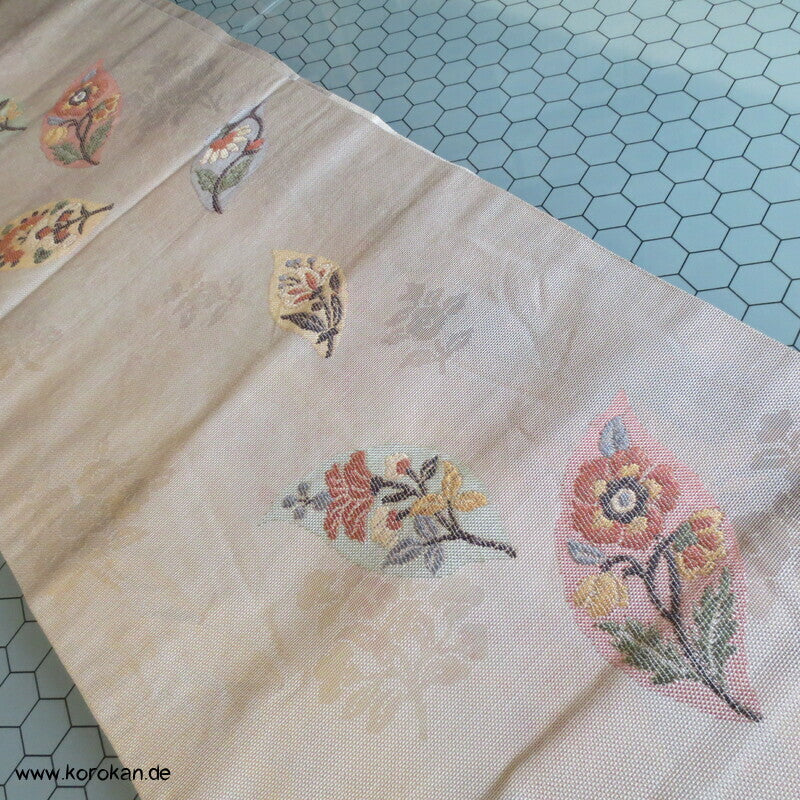 Blätter mit Blüten Fukuro Obi, panamabindig Seiden Jacquard