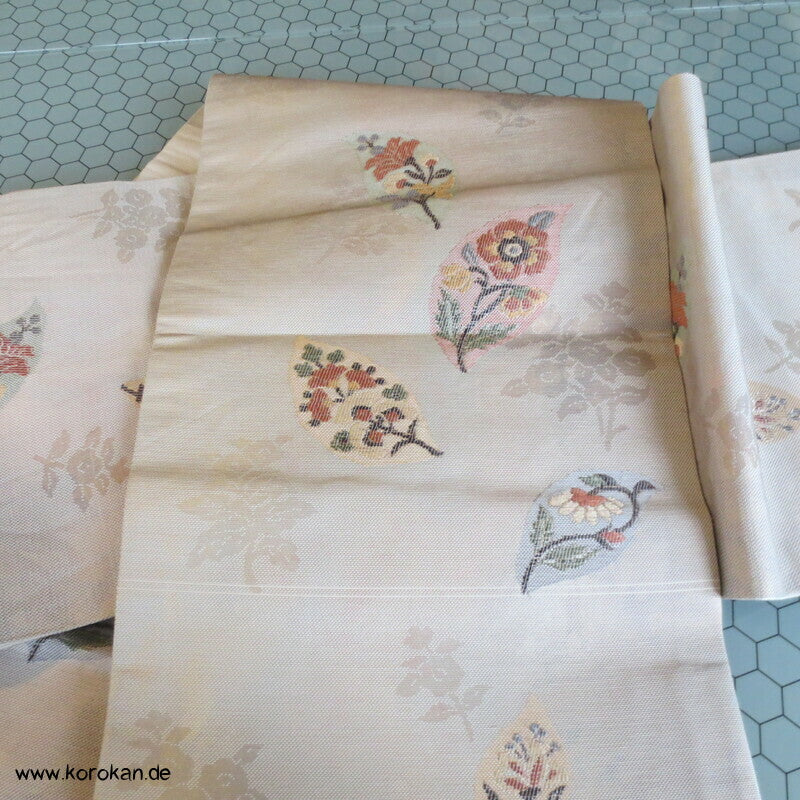 Blätter mit Blüten Fukuro Obi, panamabindig Seiden Jacquard